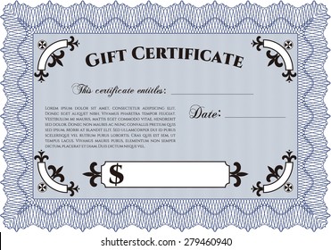 Gift certificate template. With great quality guilloche pattern. Good design. Vector illustration.