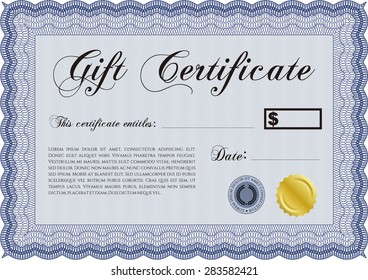 Gift certificate template. With great quality guilloche pattern. Border, frame.Lovely design. 