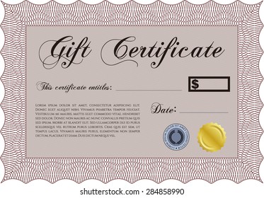 Gift certificate template. With great quality guilloche pattern. Detailed.Artistry design. 
