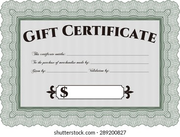 Geschenkzertifikatvorlage. Mit hochwertigem Guilloche-Muster. Retro-Design. Detaillierte Angaben.
