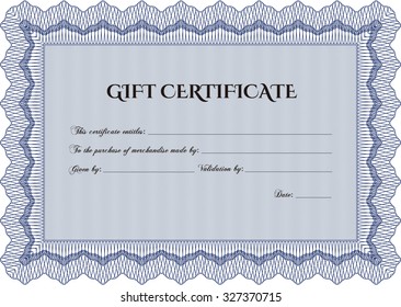 Gift certificate template. With guilloche pattern and background. Superior design. Vector illustration.