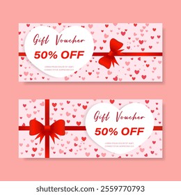 Gift certificate template with hearts. Suitable for shopping cards, discount coupons, banners, discount cards, web design. Valentine's Day design. Vector.