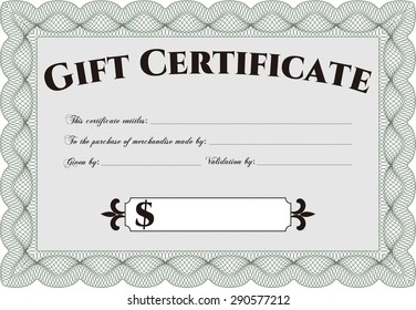 Gift certificate template. With linear background. Excellent design. Border, frame.