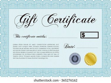Gift certificate template. Lovely design. With background. Detailed.