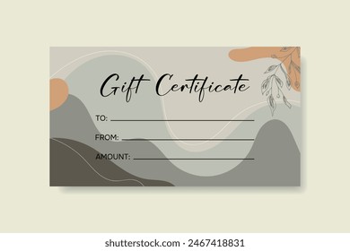 Certificado de regalo. Plantilla en estilo moderno para salón, Galería, spa, tienda.   Vector.