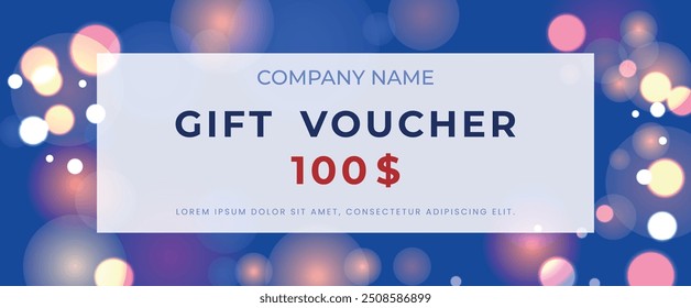 Plantilla de certificado de regalo sobre fondo azul brillante. Cubierta para publicidad. Vector.