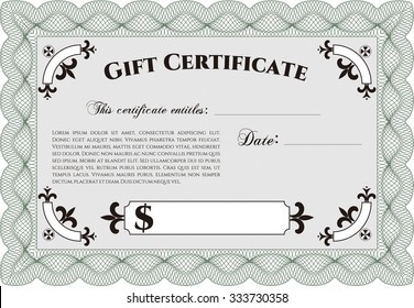 Gift certificate template. Printer friendly. Excellent design. Vector illustration.
