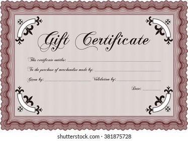 Gift certificate template. Printer friendly. Complex design. Detailed. 