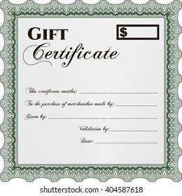 Gift certificate template. Printer friendly. Complex design. Detailed. 