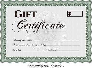 Gift certificate template. Printer friendly. Complex design. Detailed. 