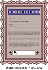 Gift certificate template. Printer friendly. Complex design. Detailed. 