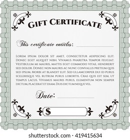 Gift certificate template. With quality background. Border, frame. Superior design. 