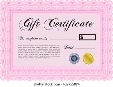 Gift certificate template. With quality background. Border, frame. Superior design. 