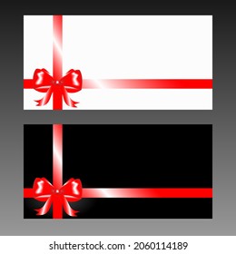 Gift certificate template with a red ribbon. Vector illustration. Design of invitation, certificate, gift coupon, voucher.