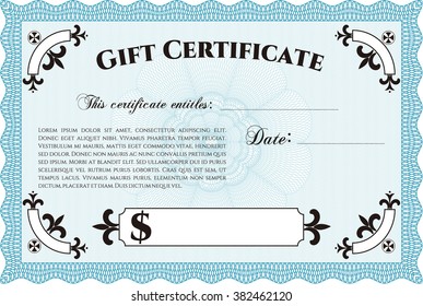 Gift certificate template. Superior design. Border, frame. With quality background. 