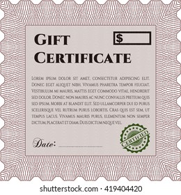 Gift certificate template. Superior design. Border, frame. With quality background. 