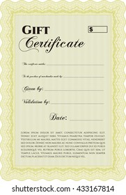 Gift certificate template. Superior design. With quality background. Border, frame. 