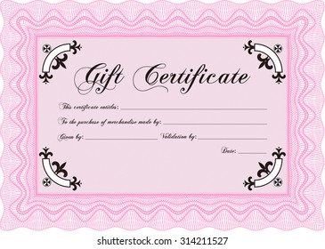 Gift certificate template. Vector illustration.Artistry design. With complex linear background. 