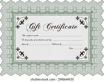 Plantilla de certificado de regalo. Ilustración vectorial.Con patrón guilloche. Diseño cordial.