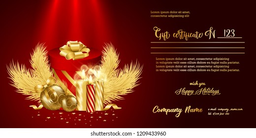 Gift certificate. Vector Illustration on "Merry Christmas" theme.