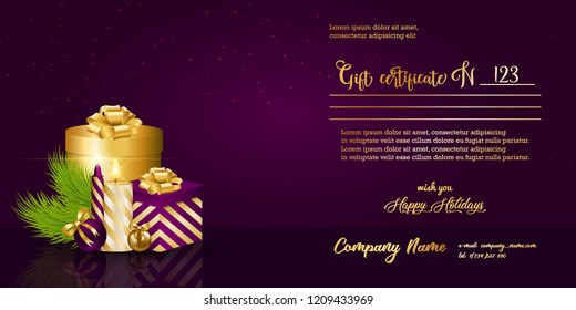 Gift certificate. Vector Illustration on "Merry Christmas" theme.