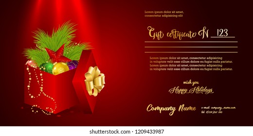 Gift certificate. Vector Illustration on "Merry Christmas" theme.