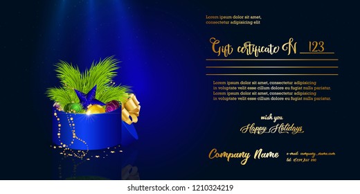 Gift certificate. Vector Illustration on "Merry Christmas" theme.