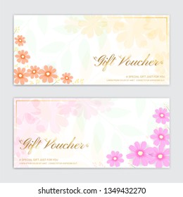 Gift certificate, voucher, gift card or cash coupon template in floral theme