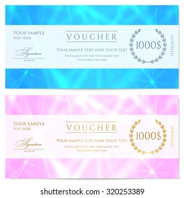 Gift certificate, Voucher, Coupon, Reward or Gift card template with sparkling, twinkling stars texture (pattern). Background design for gift banknote, check, gift money bonus, ticket, flyer, banner
