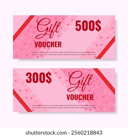 Gift certificate. Gift voucher. Coupon template. Background with hearts for invitation, shop, beauty salon, spa. Vector.