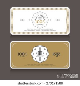 Gift certificate voucher coupon template with line art hipster design