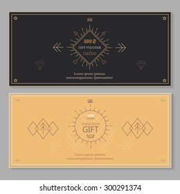 Gift certificate voucher coupon template with line art, Hipster design