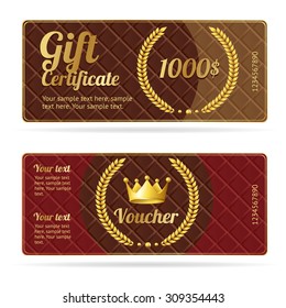 Gift certificate voucher. Coupon template with wreath and crown. Vector illustration
