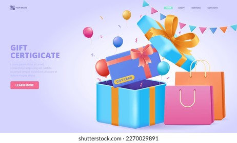 Certificado de regalo, cupón, concepto de ilustración 3d vectorial de cupón. Concepto tridimensional para página de inicio, plantilla, ui, web, aplicación móvil, afiche, banner, volante.