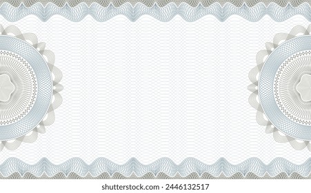 Gift certificate. Voucher with guilloche grid and pattern coupon or cheque template with guilloche border and rosette. Watermark security editable stroke vector paths, document protection