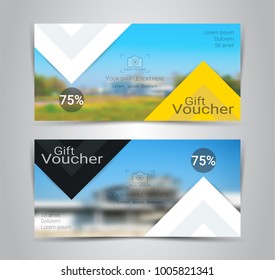 Gift certificates and vouchers, discount coupon or banner web template with blurred background gradient mesh for make an image of the products your company offers (Blurred photo for an example)