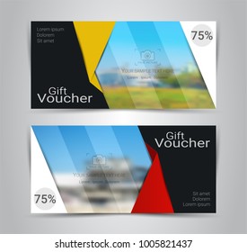 Gift certificates and vouchers, discount coupon or banner web template with blurred background gradient mesh for make an image of the products your company offers (Blurred photo for an example)
