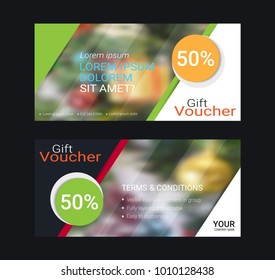 Gift certificates and vouchers, discount coupon or banner web template with blurred background gradient mesh for make an image of the products your company offers (Blurred photo for an example)