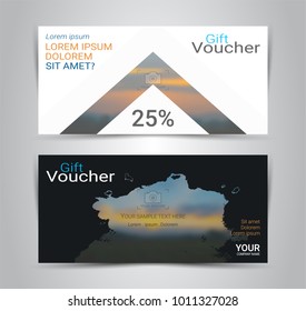 Gift certificates and vouchers, discount coupon or banner web template with blurred background gradient mesh for make an image of the products your company offers (Blurred photo for an example)