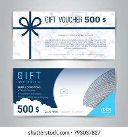 Gift certificates and vouchers, discount coupon or banner web template with marble texture imitation background, clean and modern pattern design for make an image of the product your company offers.