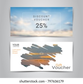 Gift certificates and vouchers, discount coupon or banner web template with blurred background gradient mesh for make an image of the products your company offers (Blurred photo for an example)