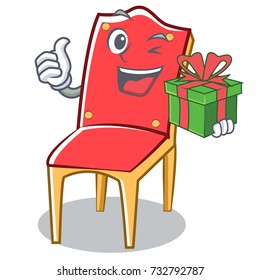 With gift chair character cartoon vector art illustration