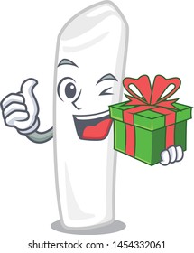 With gift chalk in the a cartoon box