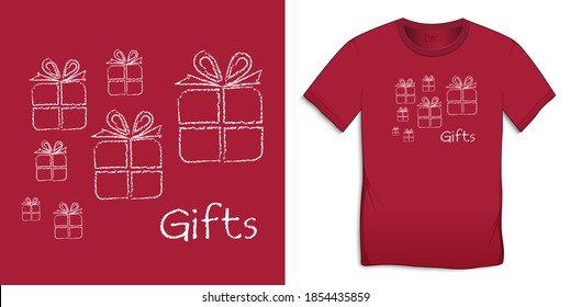 Gift chalk pattern, Christmas motif image, graphic design for t-shirts vector