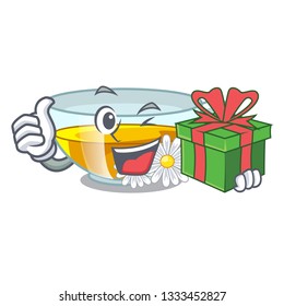 With gift chamomile tea in the cartoon shape