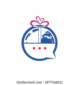 Gift chat modern and simple logo design. Gift with bubble chat talk logo icon vector design.