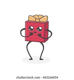gift cheerful cute character. Vector greeting illustration