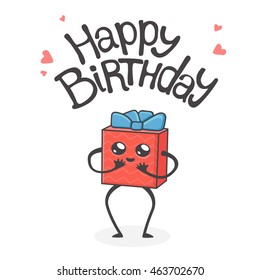 gift cheerful cute character. Vector greeting illustration
