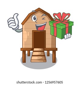 With gift chicken in a on charater coop