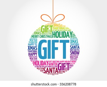 GIFT christmas ball word cloud, holidays lettering collage
